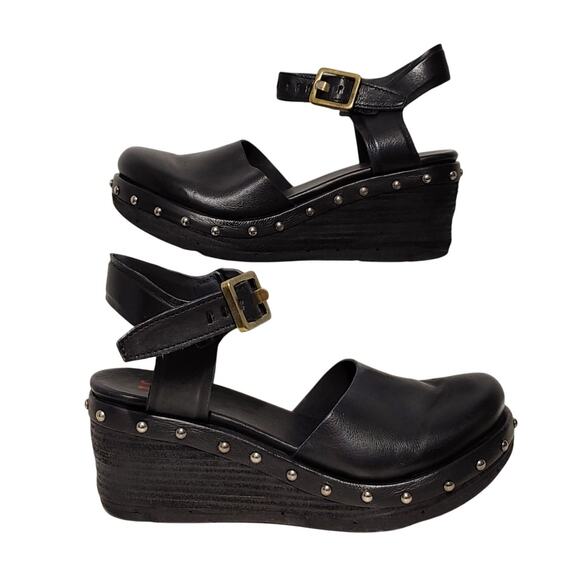 A.S.98 Pietro Wedge Heel Pumps Round Toe Studded Black Womens US 8.5 EU 39 UK 6 - Picture 3 of 12